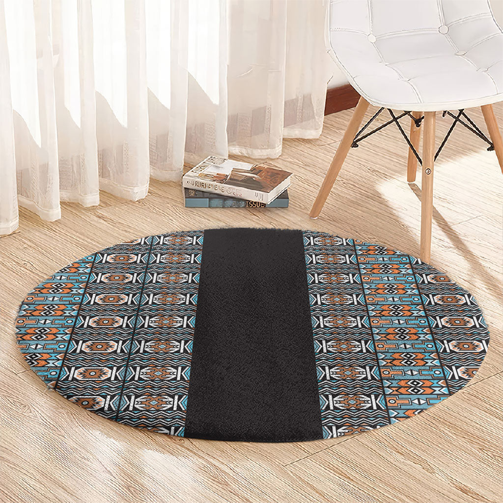 African Ndebele Traditional Attire Round Carpet Black Ndebele Stripe
