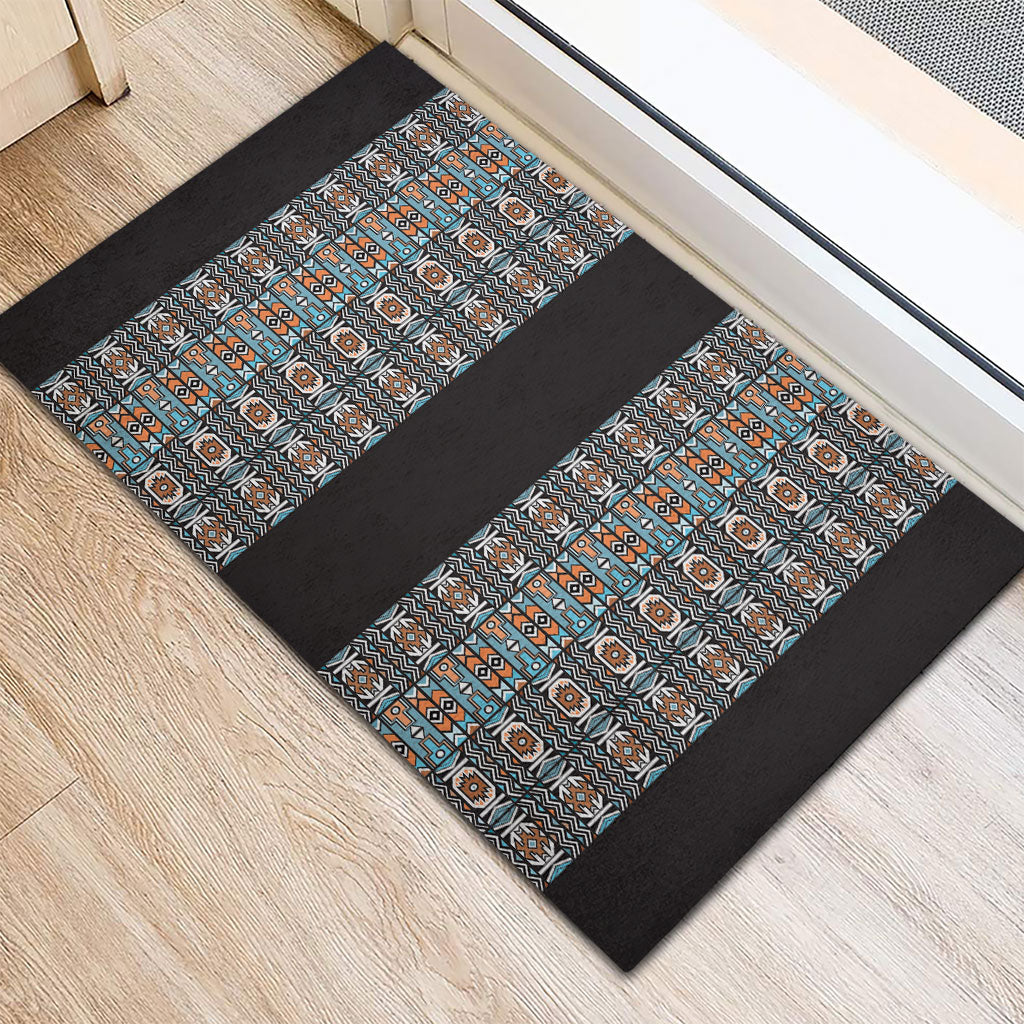 African Ndebele Traditional Attire Rubber Doormat Black Ndebele Stripe