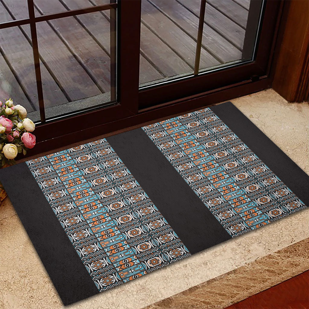 African Ndebele Traditional Attire Rubber Doormat Black Ndebele Stripe