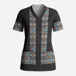 African Ndebele Traditional Attire Scrub Top Black Ndebele Stripe