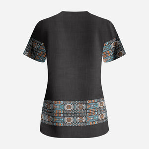 African Ndebele Traditional Attire Scrub Top Black Ndebele Stripe