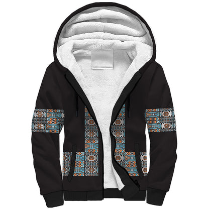 African Ndebele Traditional Attire Sherpa Hoodie Black Ndebele Stripe