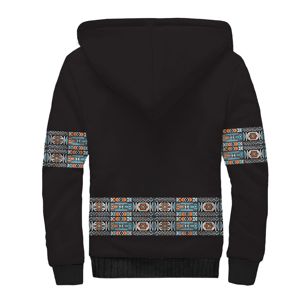 African Ndebele Traditional Attire Sherpa Hoodie Black Ndebele Stripe