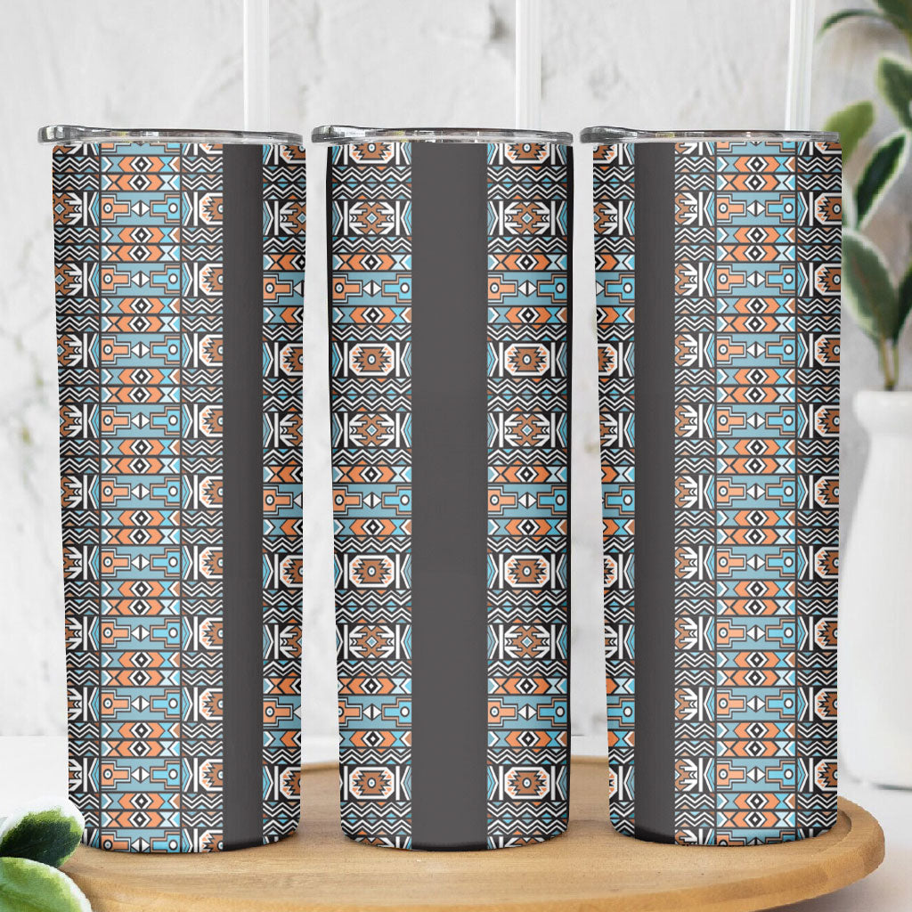 African Ndebele Traditional Attire Skinny Tumbler Black Ndebele Stripe