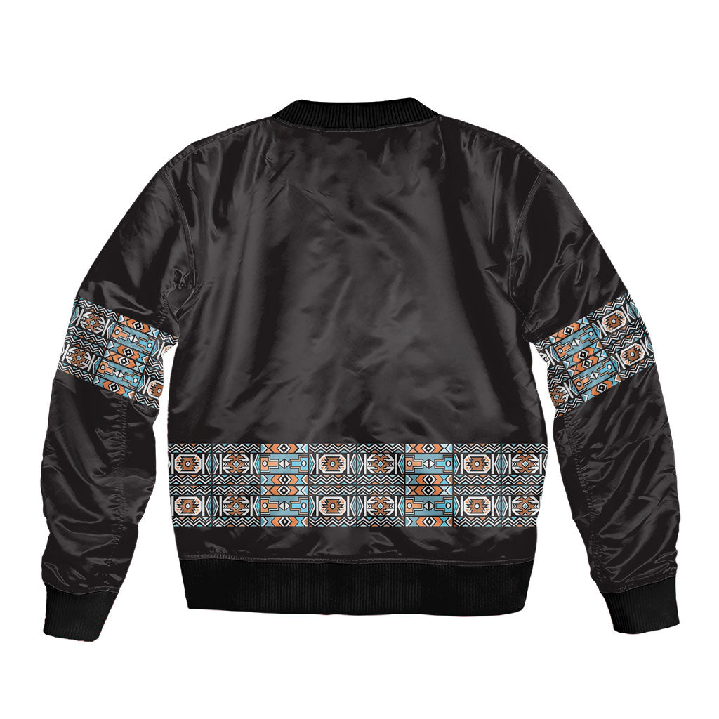 African Ndebele Traditional Attire Sleeve Zip Bomber Jacket Black Ndebele Stripe