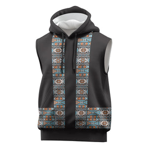 African Ndebele Traditional Attire Sleeveless Hoodie Black Ndebele Stripe