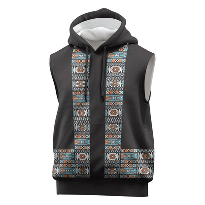 African Ndebele Traditional Attire Sleeveless Hoodie Black Ndebele Stripe