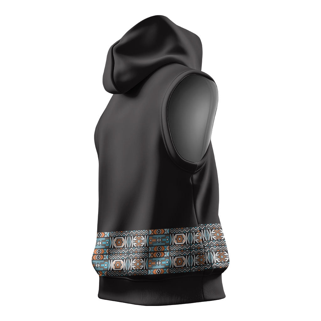 African Ndebele Traditional Attire Sleeveless Hoodie Black Ndebele Stripe