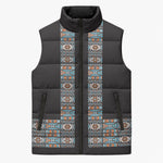 African Ndebele Traditional Attire Sleeveless Puffer Jacket Black Ndebele Stripe