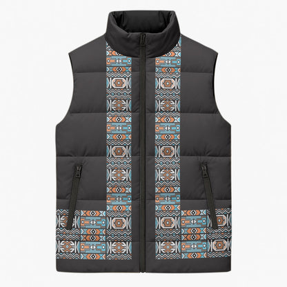 African Ndebele Traditional Attire Sleeveless Puffer Jacket Black Ndebele Stripe