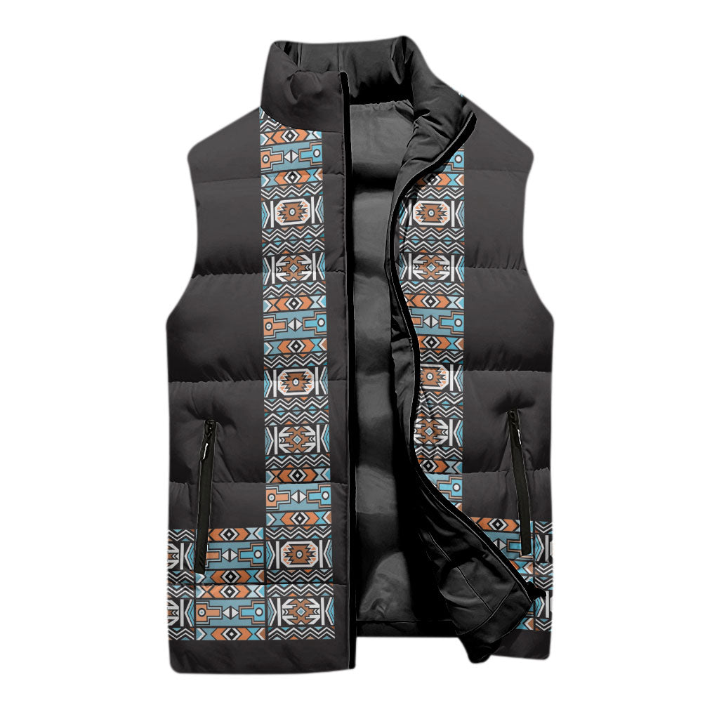 African Ndebele Traditional Attire Sleeveless Puffer Jacket Black Ndebele Stripe