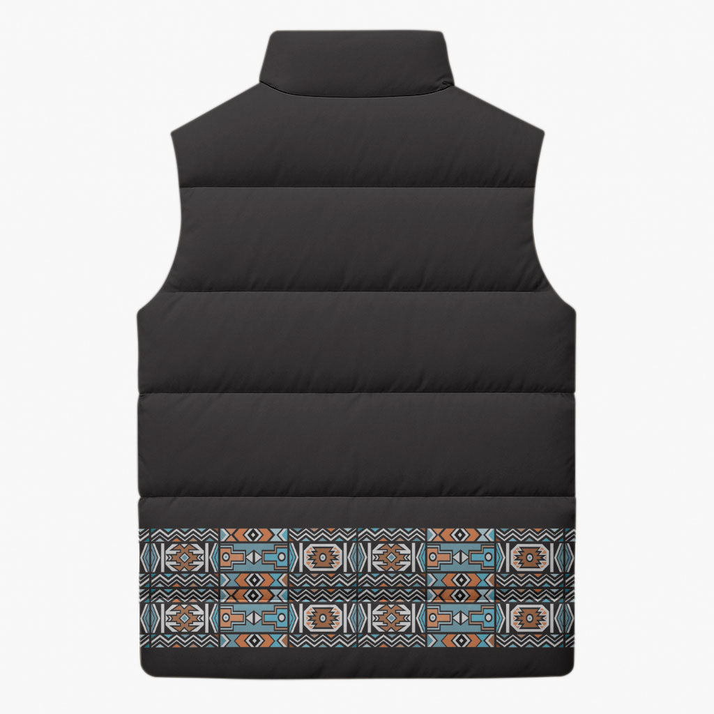 African Ndebele Traditional Attire Sleeveless Puffer Jacket Black Ndebele Stripe