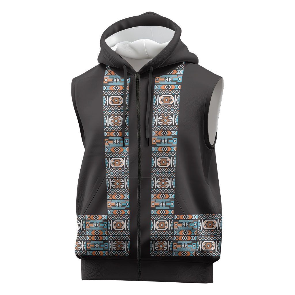 African Ndebele Traditional Attire Sleeveless Zip Hoodie Black Ndebele Stripe