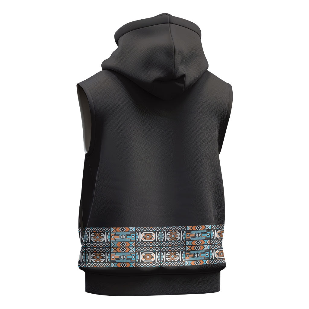 African Ndebele Traditional Attire Sleeveless Zip Hoodie Black Ndebele Stripe