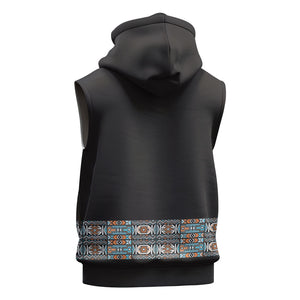 African Ndebele Traditional Attire Sleeveless Zip Hoodie Black Ndebele Stripe