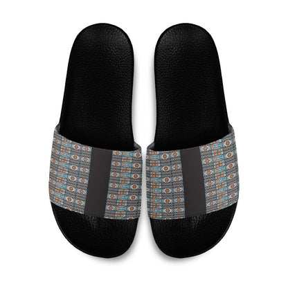 African Ndebele Traditional Attire Slide Sandals Black Ndebele Stripe