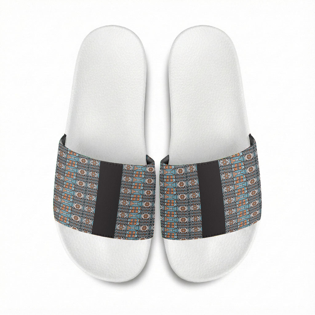 African Ndebele Traditional Attire Slide Sandals Black Ndebele Stripe