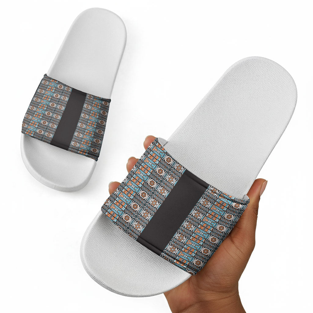 African Ndebele Traditional Attire Slide Sandals Black Ndebele Stripe