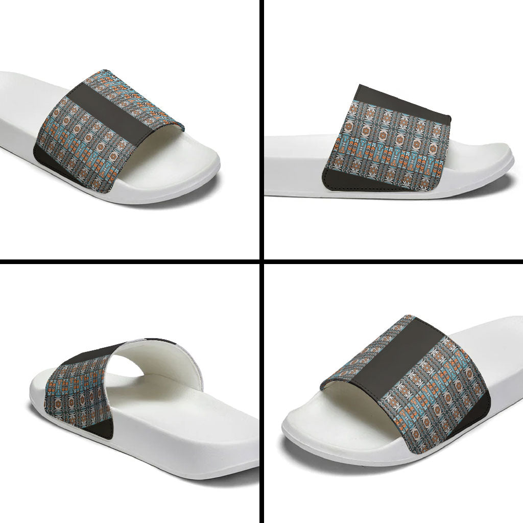 African Ndebele Traditional Attire Slide Sandals Black Ndebele Stripe