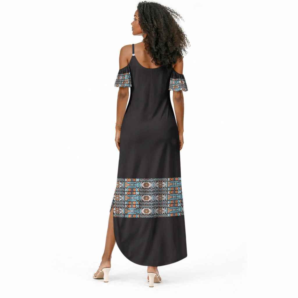 African Ndebele Traditional Attire Summer Maxi Dress Black Ndebele Stripe