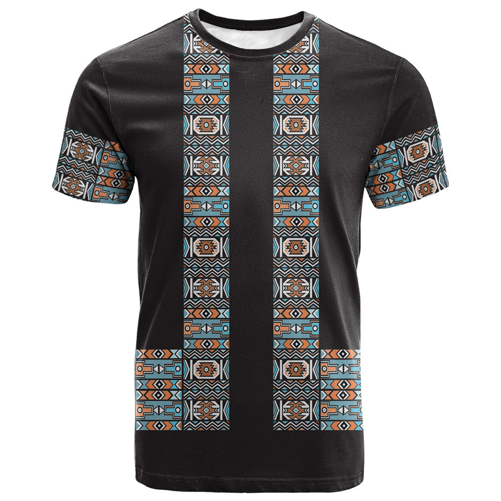 African Ndebele Traditional Attire T shirt Black Ndebele Stripe