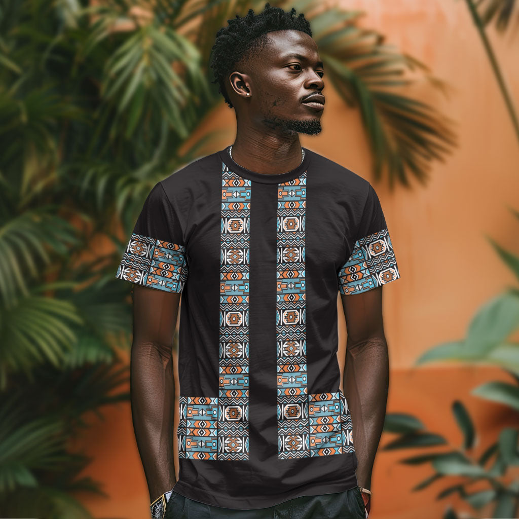 African Ndebele Traditional Attire T shirt Black Ndebele Stripe