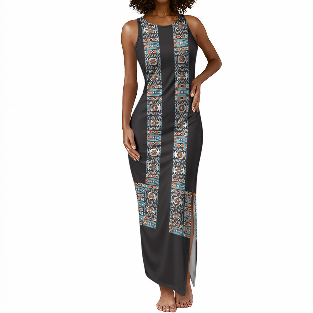 African Ndebele Traditional Attire Tank Maxi Dress Black Ndebele Stripe