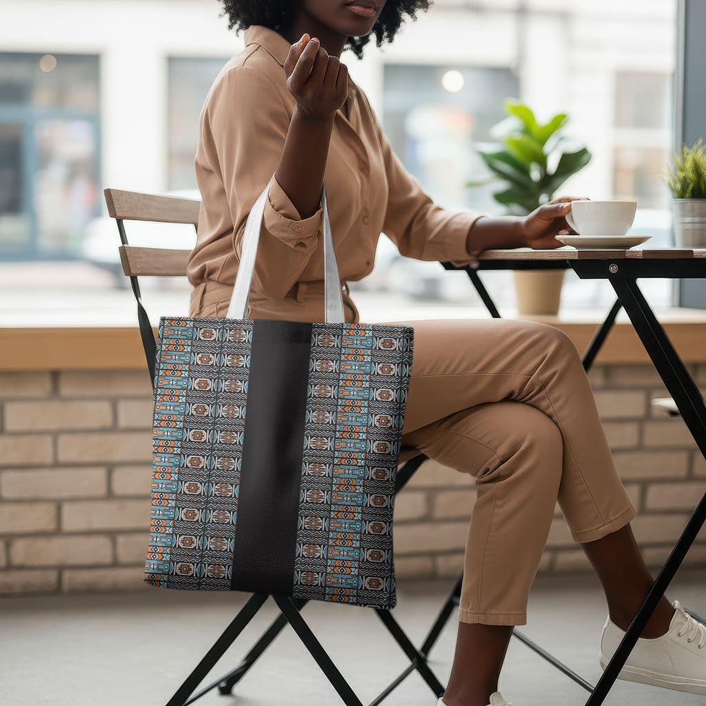 African Ndebele Traditional Attire Tote Bag Black Ndebele Stripe