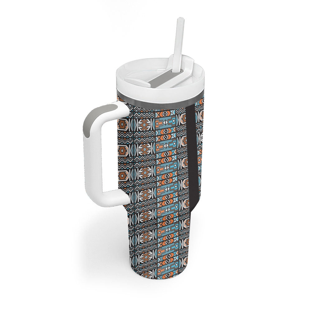 African Ndebele Traditional Attire Tumbler With Handle Black Ndebele Stripe