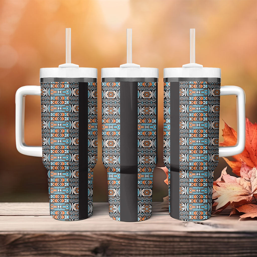 African Ndebele Traditional Attire Tumbler With Handle Black Ndebele Stripe