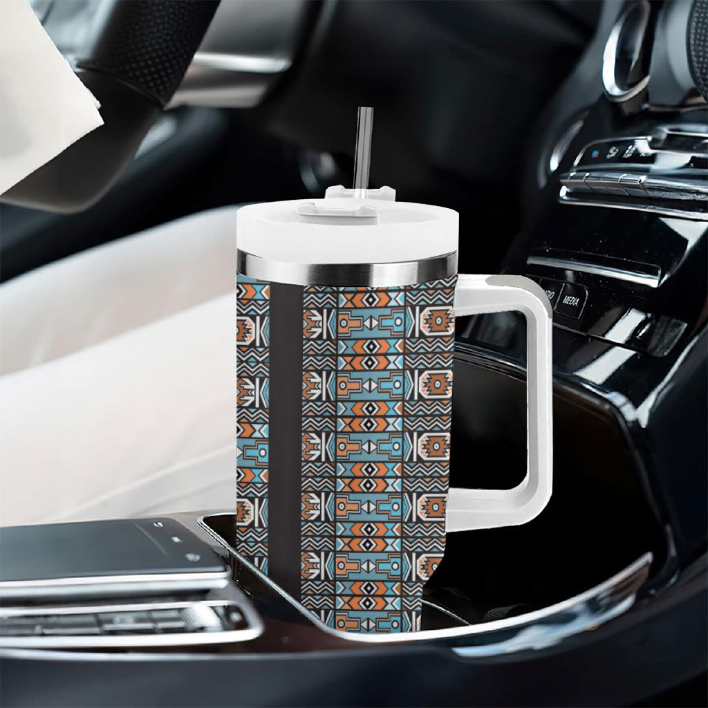 African Ndebele Traditional Attire Tumbler With Handle Black Ndebele Stripe