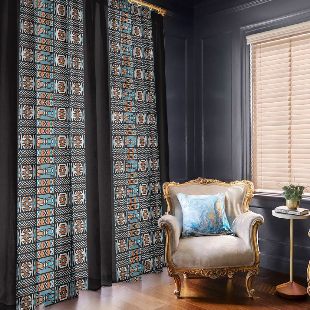 African Ndebele Traditional Attire Window Curtain Black Ndebele Stripe