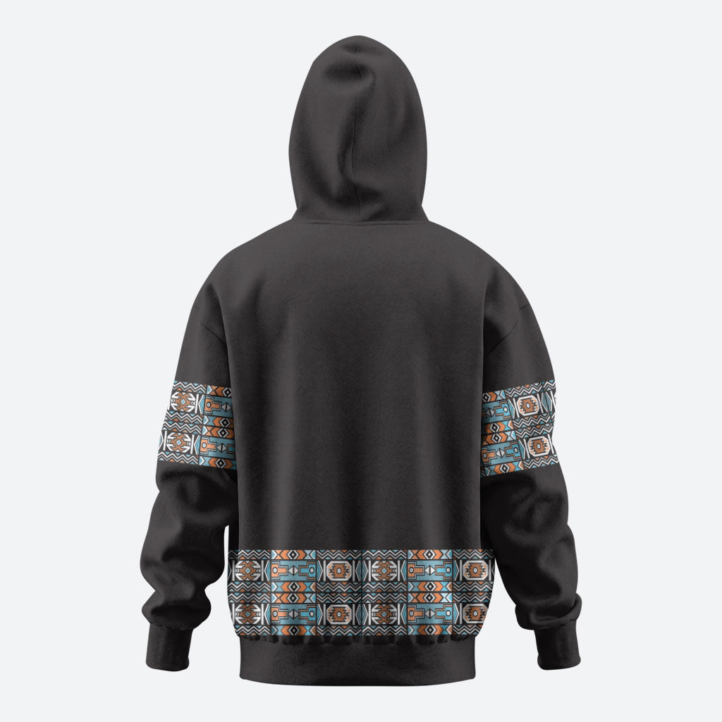 African Ndebele Traditional Attire Zip Hoodie Black Ndebele Stripe