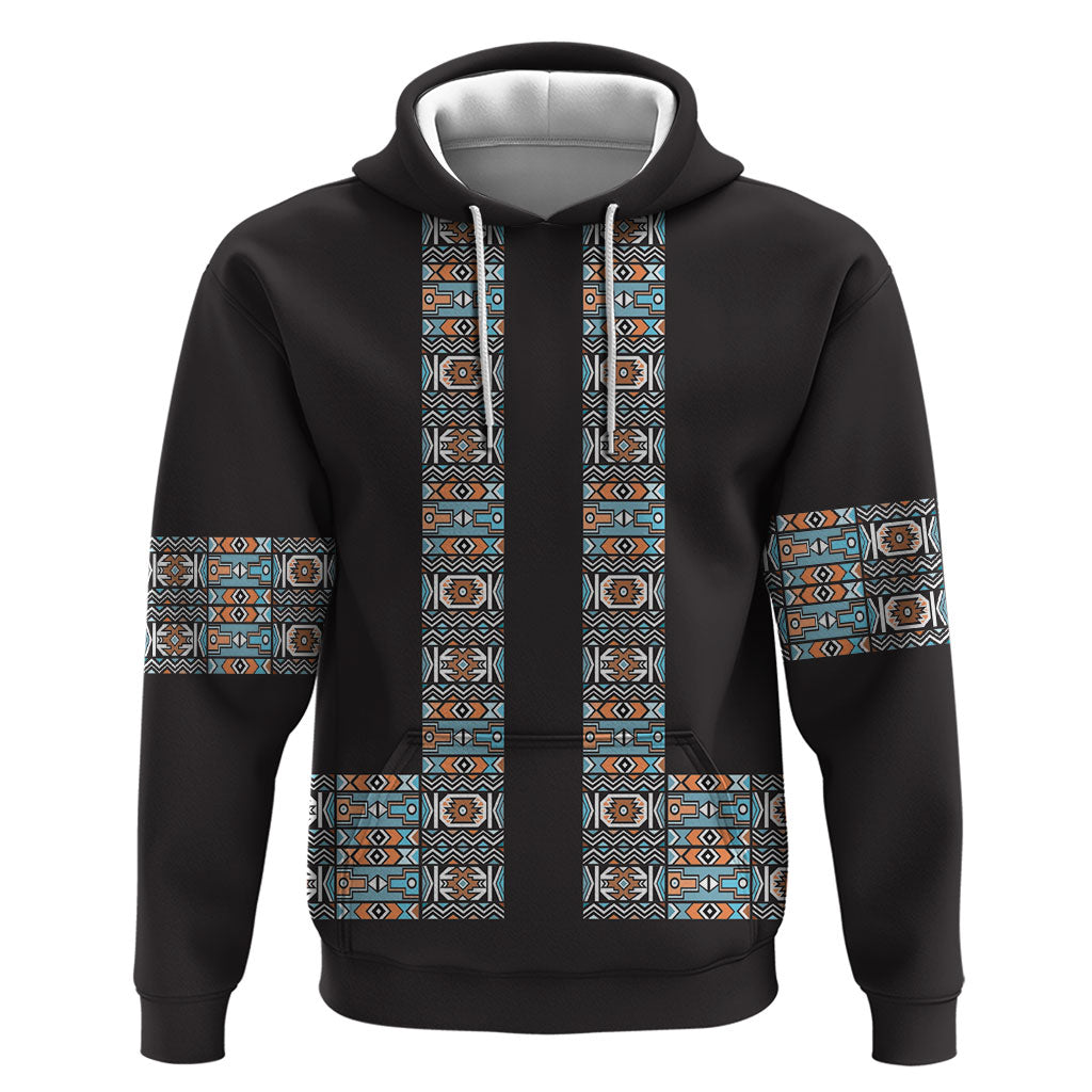 African Ndebele Traditional Attire Zip Hoodie Black Ndebele Stripe