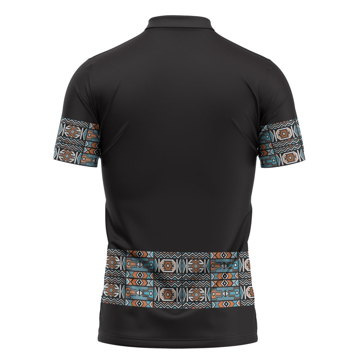 African Ndebele Traditional Attire Zipper Polo Shirt Black Ndebele Stripe