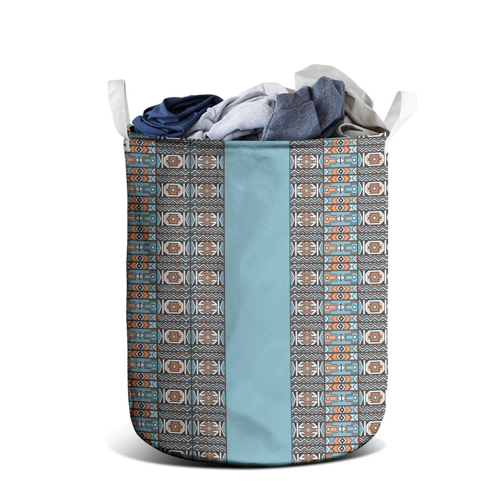 African Ndebele Traditional Attire Laundry Basket Blue Ndebele Stripe