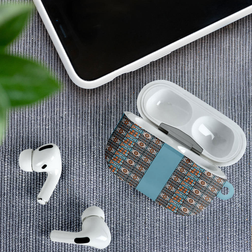 African Ndebele Traditional Attire AirPods Case Blue Ndebele Stripe
