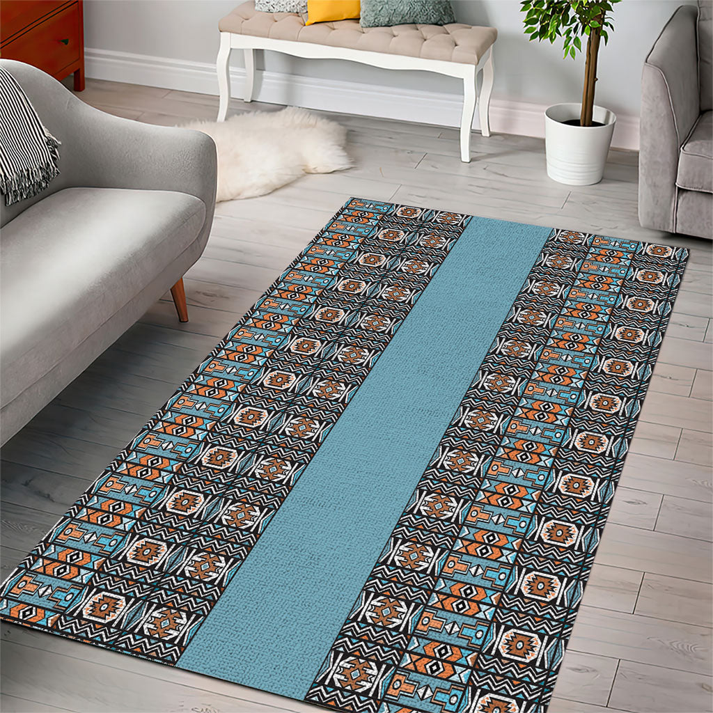 African Ndebele Traditional Attire Area Rug Blue Ndebele Stripe