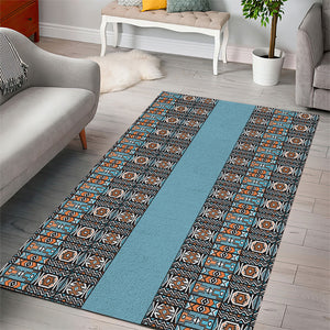 African Ndebele Traditional Attire Area Rug Blue Ndebele Stripe