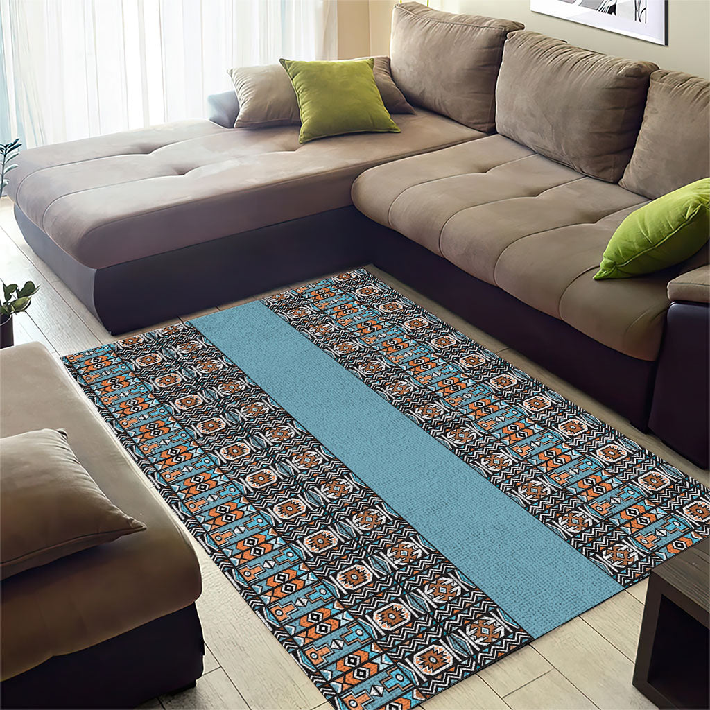 African Ndebele Traditional Attire Area Rug Blue Ndebele Stripe
