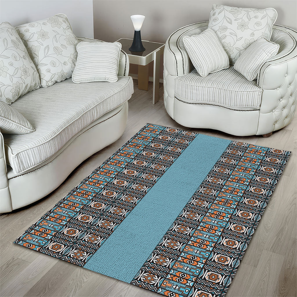 African Ndebele Traditional Attire Area Rug Blue Ndebele Stripe