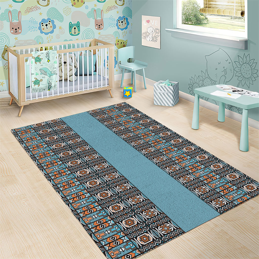 African Ndebele Traditional Attire Area Rug Blue Ndebele Stripe
