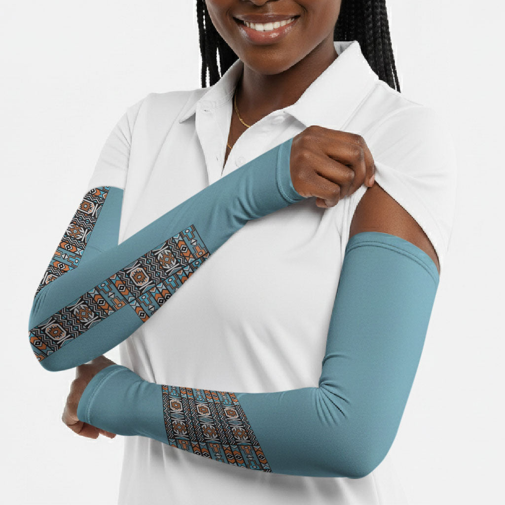 African Ndebele Traditional Attire Arm Sleeves Blue Ndebele Stripe