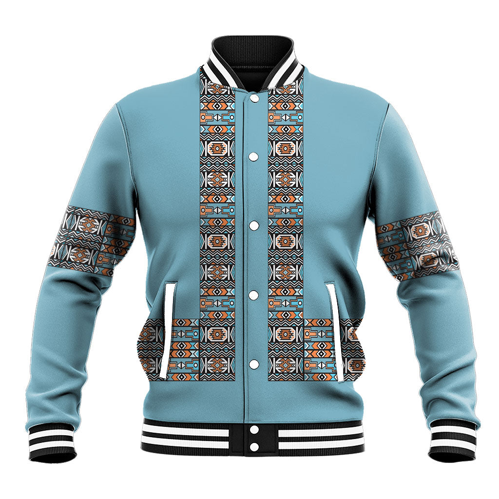 African Ndebele Traditional Attire Baseball Jacket Blue Ndebele Stripe