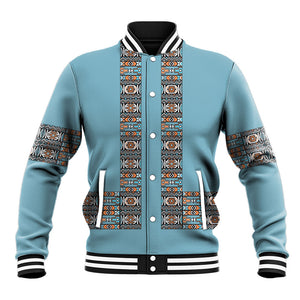 African Ndebele Traditional Attire Baseball Jacket Blue Ndebele Stripe