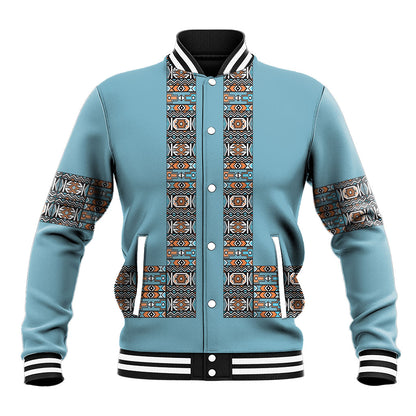 African Ndebele Traditional Attire Baseball Jacket Blue Ndebele Stripe
