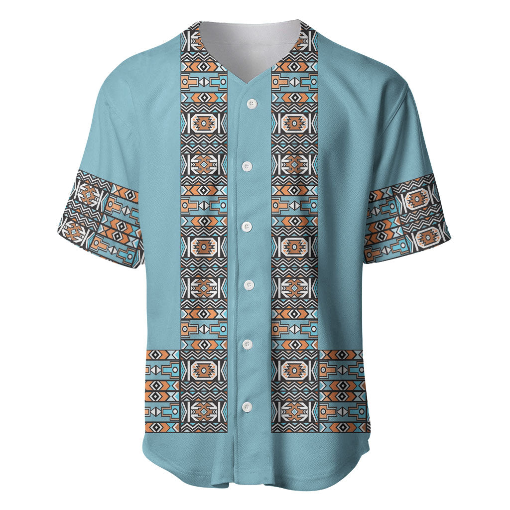 African Ndebele Traditional Attire Baseball Jersey Blue Ndebele Stripe