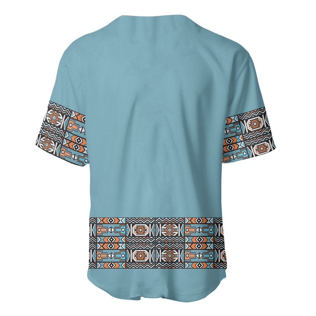 African Ndebele Traditional Attire Baseball Jersey Blue Ndebele Stripe