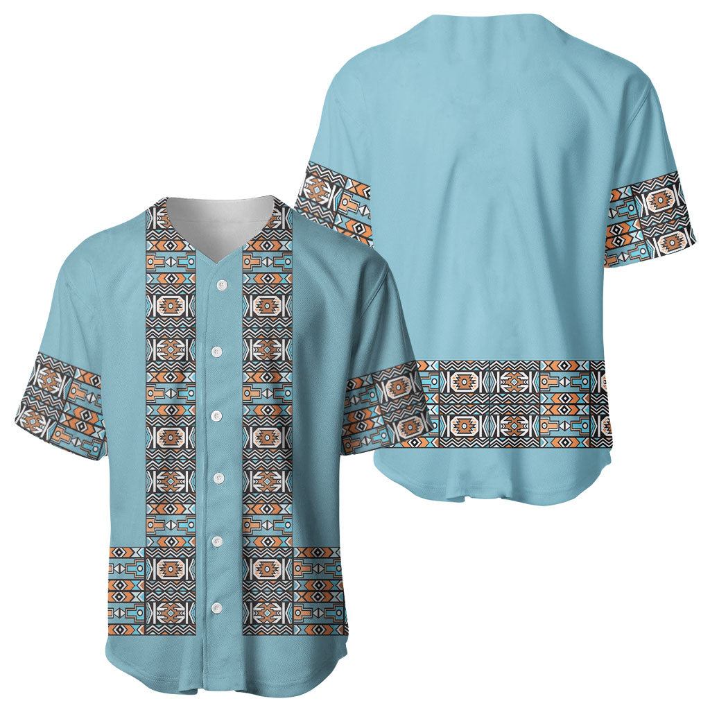African Ndebele Traditional Attire Baseball Jersey Blue Ndebele Stripe