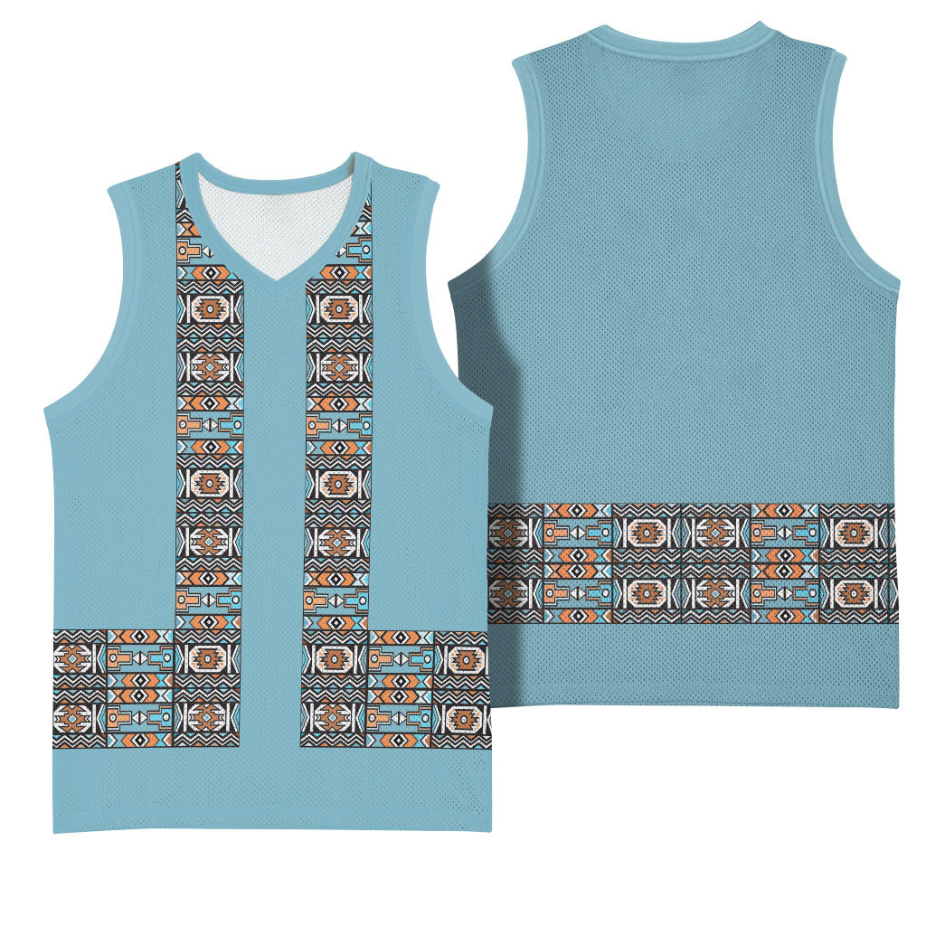 African Ndebele Traditional Attire Basketball Jersey Blue Ndebele Stripe